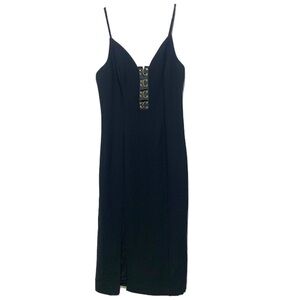 Finders Keepers Tank Top Bodycon Midi Dress Black & Gold Cocktail sz Medium